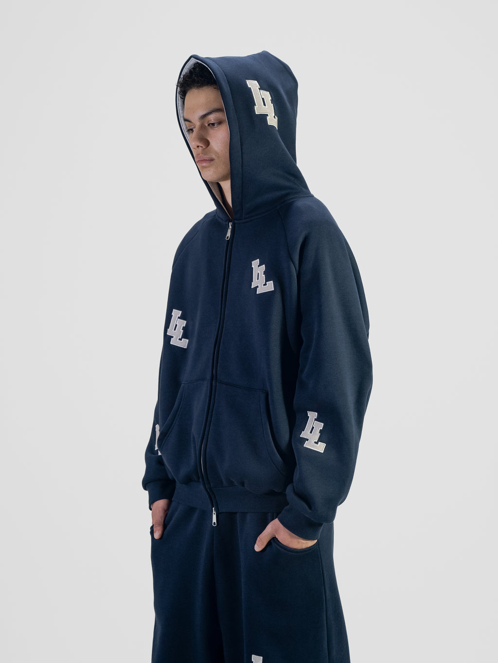 2L ZIP HOODIE - NAVY/GREY